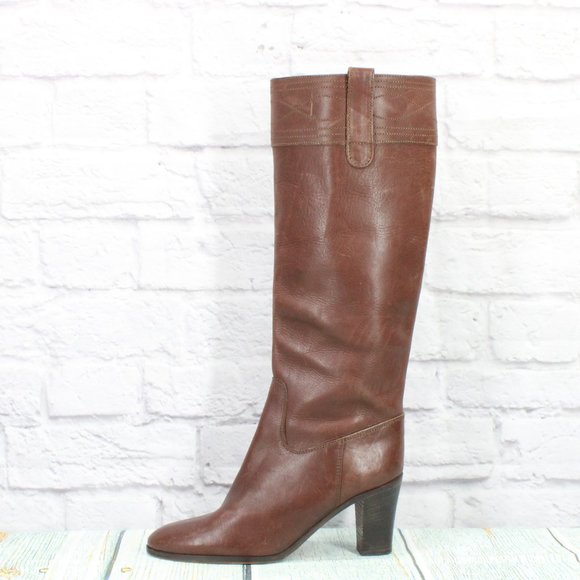 J. Crew Shoes - J Crew Brown Leather Pull On Almond Toe Tall Riding Pump Boots Size 7